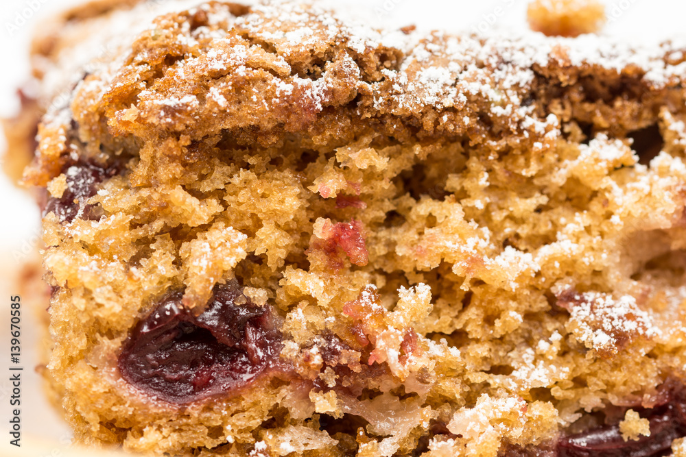Cherry cake on the plate with copy space Cherry cake on the plate with copy space