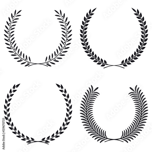 Wreath Set Vector Silhouette. Leaves and Branches Round Frames