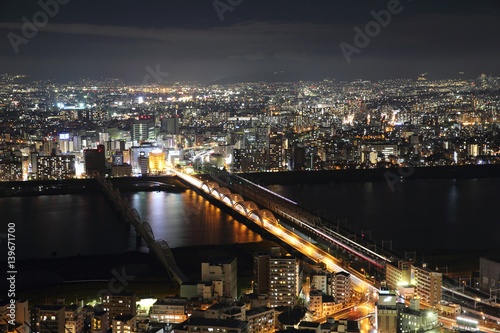 Osaka city in Japan cityscape at night view