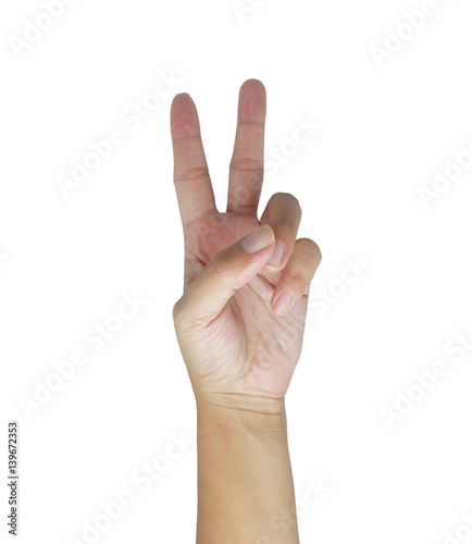 Hand with two fingers up , victory symbol.