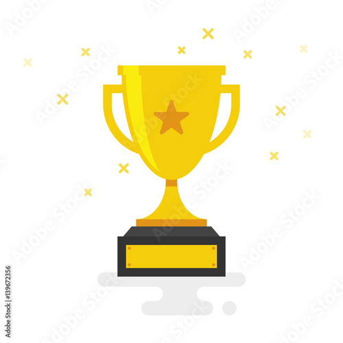 Trophy Cup Vector Flat Icon with star isolated on white background