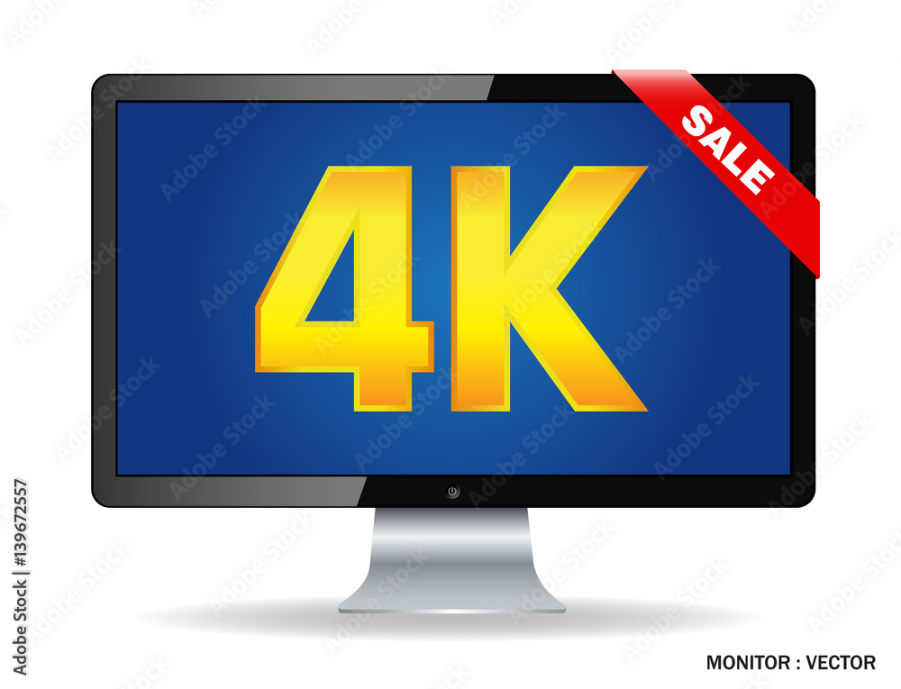 Creative abstract ultra high definition digital television screen technology concept: 4K TV or computer PC monitor display isolated on white background with reflection effect Creative abstract ultra high definition digital television screen technology concept: 4K TV or computer PC monitor display isolated on white background with reflection effect