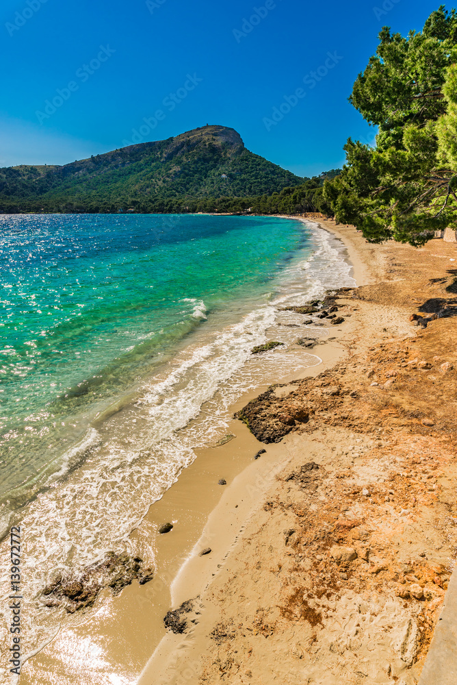 Obraz premium Beautiful bay seaside of Majorca beach Formentor, Mediterranean Sea Balearic Islands