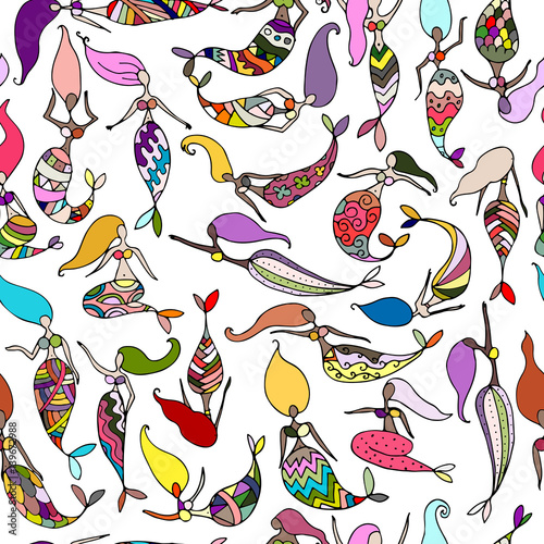 Mermaids sketch, seamless pattern for your design