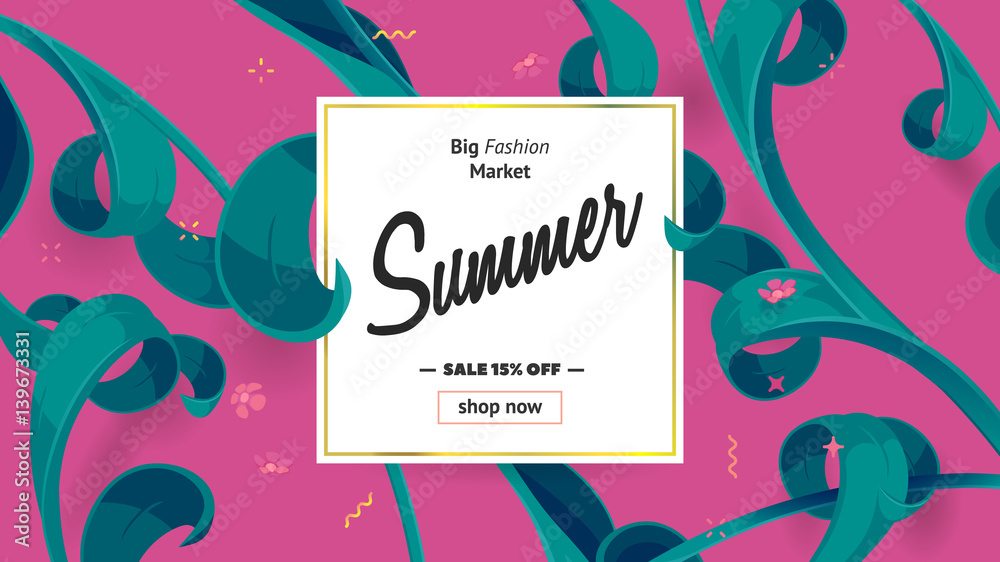 Obraz premium Button, festive frame decoration with abstract floral elements. Mother's day vector background. Special shop banner