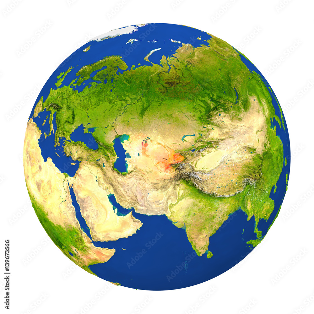 Uzbekistan highlighted on Earth