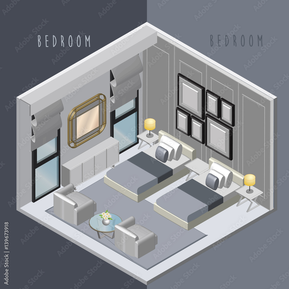 Interior Isometric of Bedroom