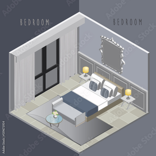 Interior Isometric of Bedroom © jenjira