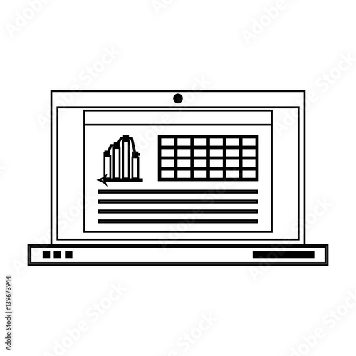 laptop computer with graph chart on screen icon image vector illustration design 