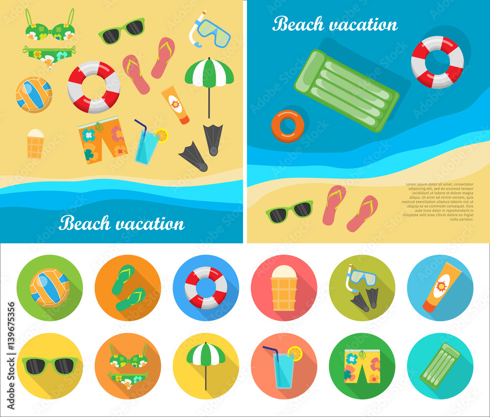 Fototapeta premium Beach Vacation Vector Concept in Flat Style Design