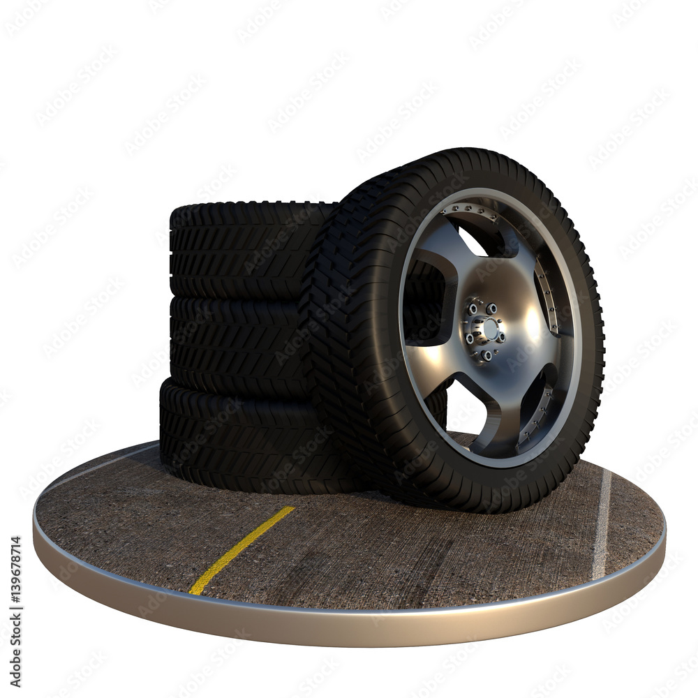 Автомобильные колеса на белом изолированном фоне Car wheel on white  isolated background Stock Illustration  Adobe Stock