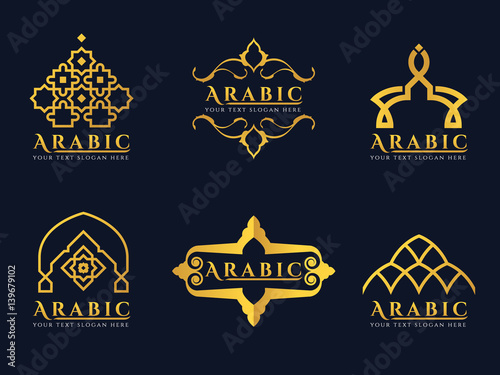 Gold Arabic doors and arabic architecture art logo vector set design photo