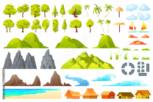 Vector illustration Isolated cartoon landscape constructor set