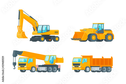 Orange big set of ground works machines