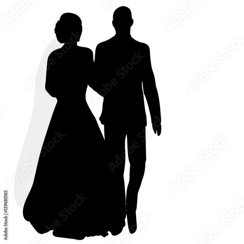silhouette of the bride and groom walking, wedding