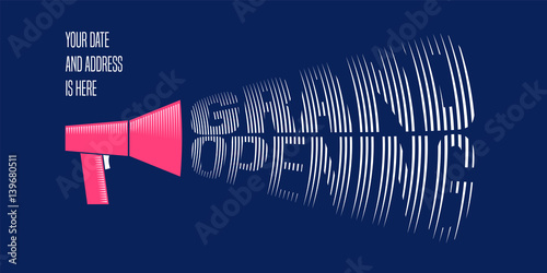 Grand opening vector illustration with announcement mouthpiece