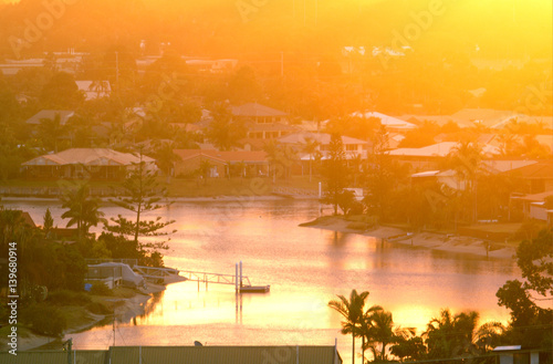 Last light over the Mooloolah River,  near Mooloolaba, Australia