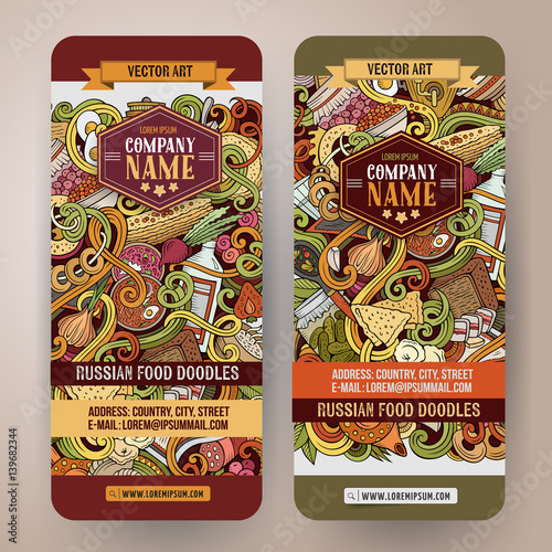 Cartoon vector doodles Russian food 2 banners