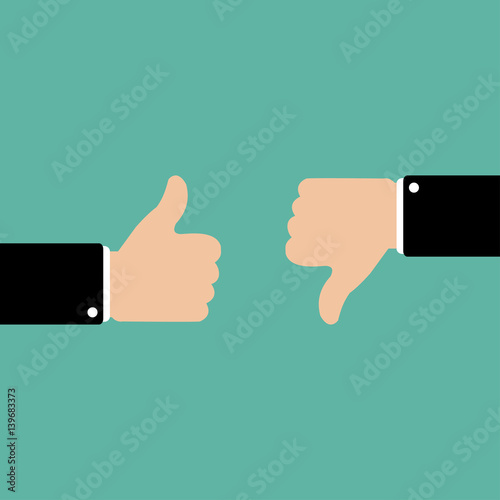 Thumbs up and down in flat style. Like and dislike concept. Vector illustration. EPS10