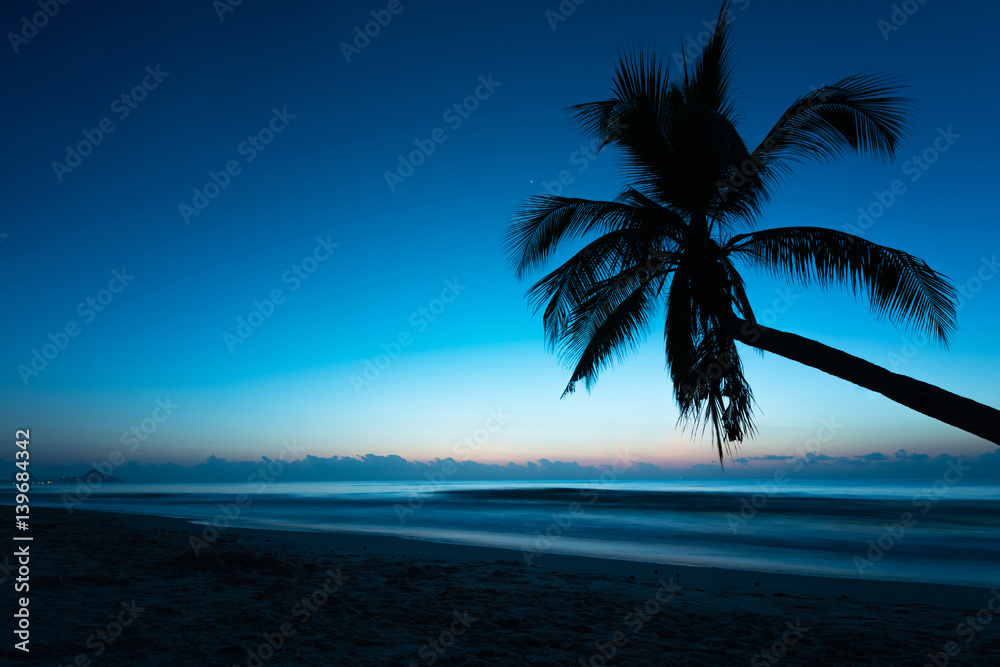 Sunrise at the beach, Blue tone landscape at the tropical beach