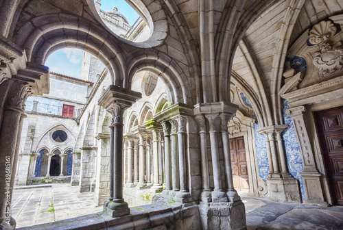 enfilade of cathedral cloister Se, Porto, Portugal