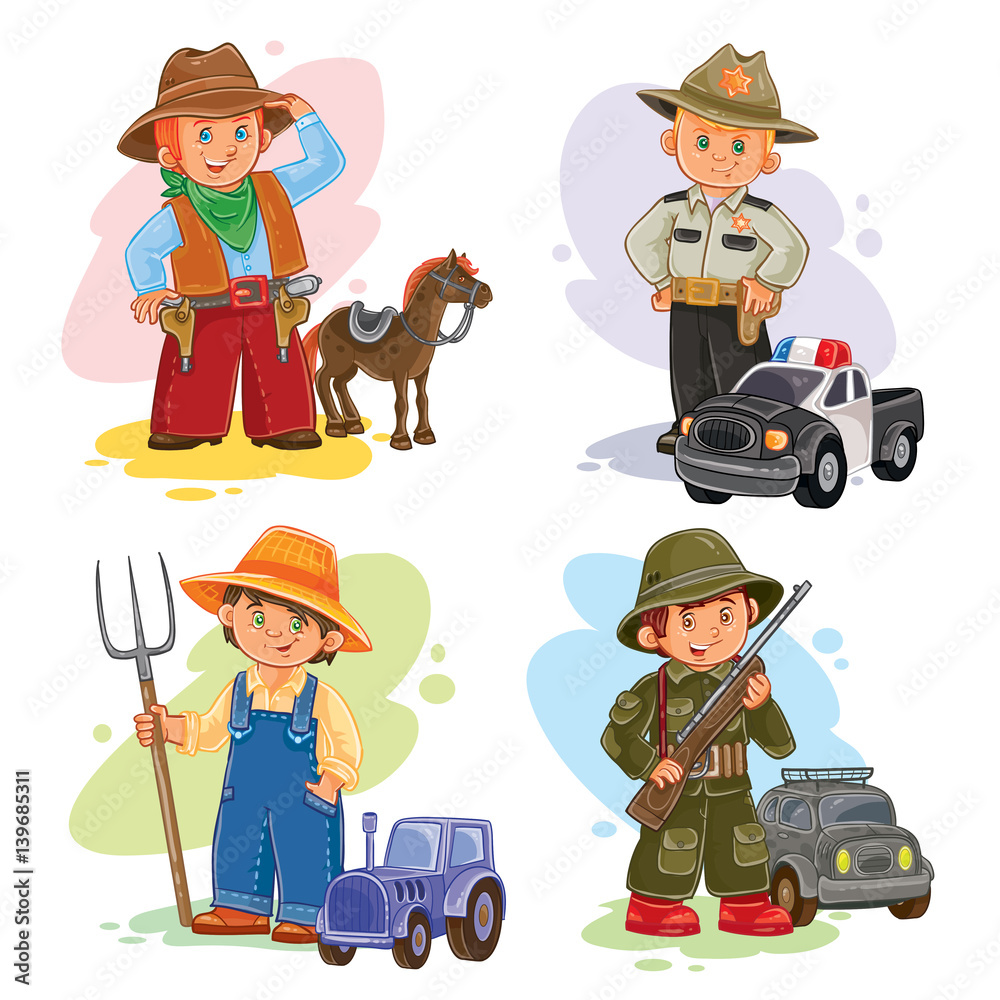 Obraz premium Set icons of small children different professions