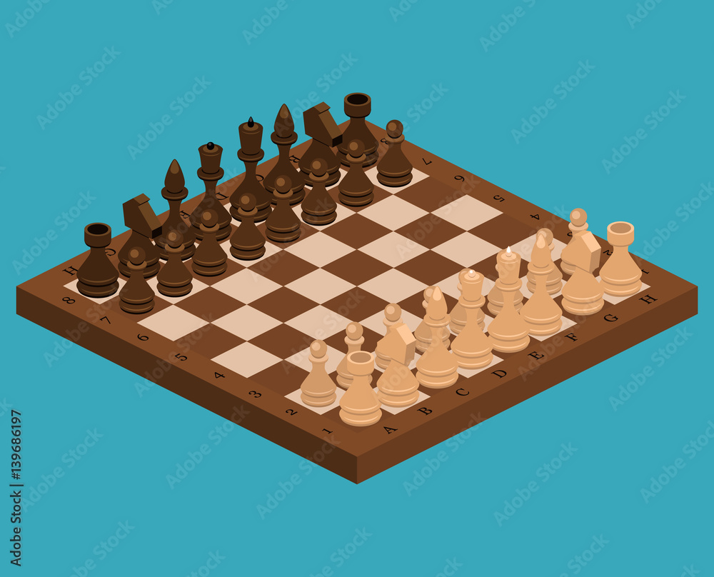 Isometric flat 3D concept vector chess pieces with board Isometric flat 3D concept vector chess pieces with board
