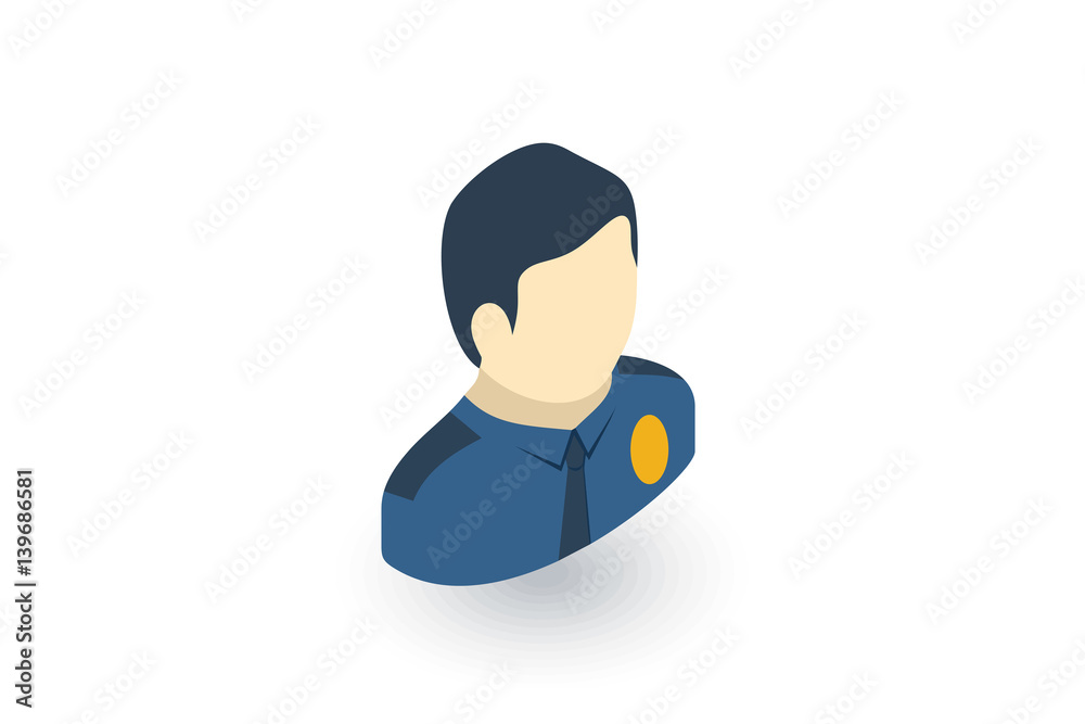 Avatar police officer isometric flat icon. 3d vector colorful illustration. Pictogram isolated on white background Avatar police officer isometric flat icon. 3d vector colorful illustration. Pictogram isolated on white background