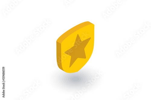Police badge whith star isometric flat icon. 3d vector colorful illustration. Pictogram isolated on white background