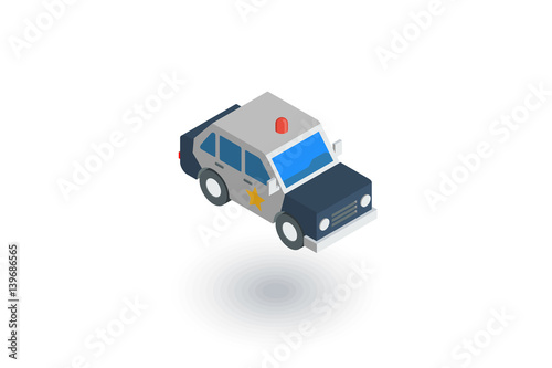 police car isometric flat icon. 3d vector colorful illustration. Pictogram isolated on white background