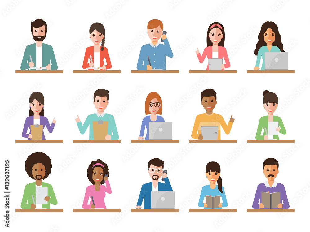 Businessman and businesswoman people in actions Businessman and businesswoman people in actions