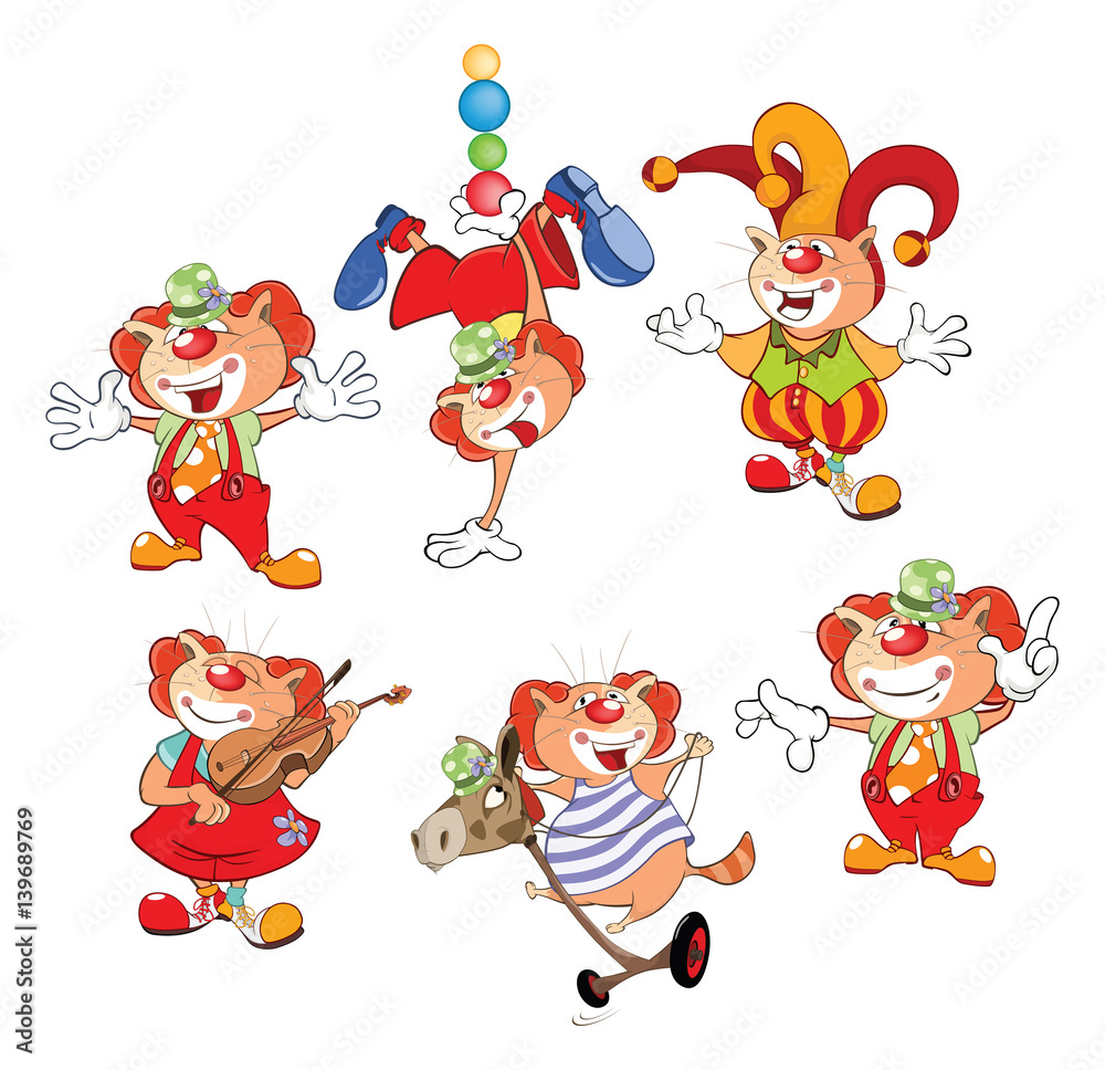 Set Cartoon Illustration. A Cute Cats Clowns for you Design Set Cartoon Illustration. A Cute Cats Clowns for you Design