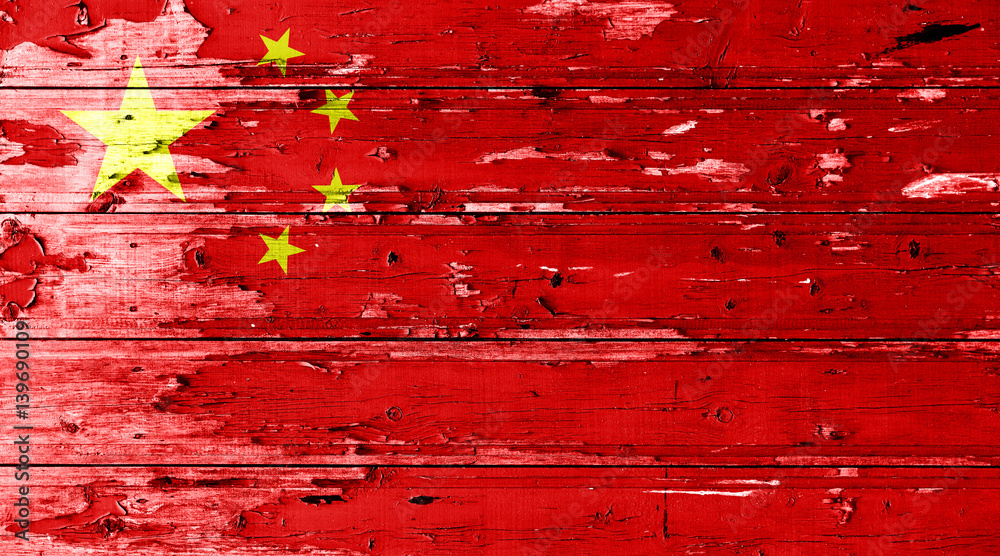 China flag on wood texture background with old paint peels China flag on wood texture background with old paint peels