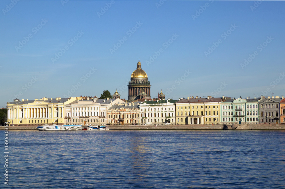 View of St. Isaac's Cathedral and the river Neva in St Petersburg, Russian Federation