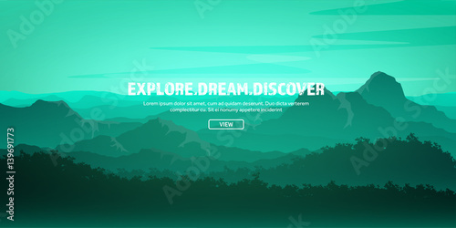 Mountains and forest. Wild nature landscape. Travel and adventure.Panorama. Into the woods. Horizon line.Trees,fog,wood.Backgrounds se