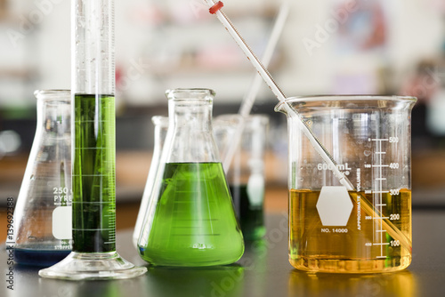 Chemicals in beakers