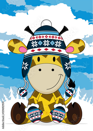 Cute Wooly Hat Giraffe Scene