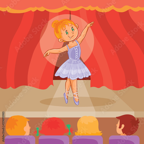 Little girl ballerina giving a presentation