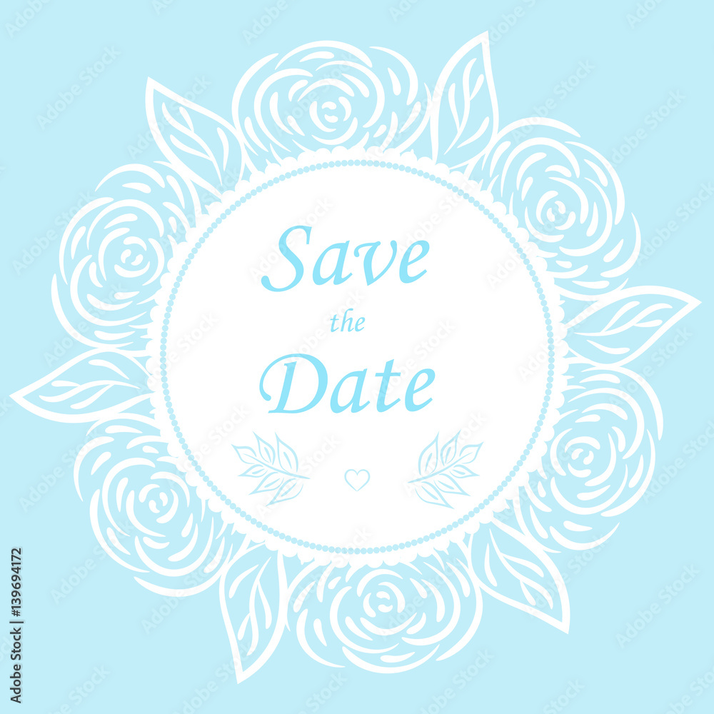 White frame of roses on a turquoise background White frame of roses on a turquoise background