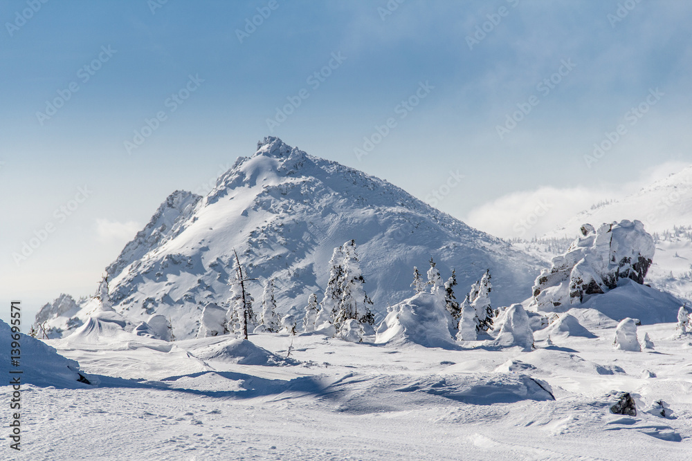 Alpine winter mountain landscape at Urals, Russia