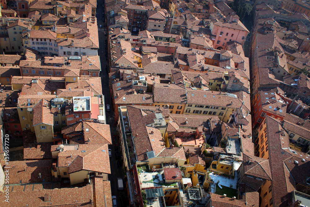 Panoramic view of historic center of Bologna, Italy