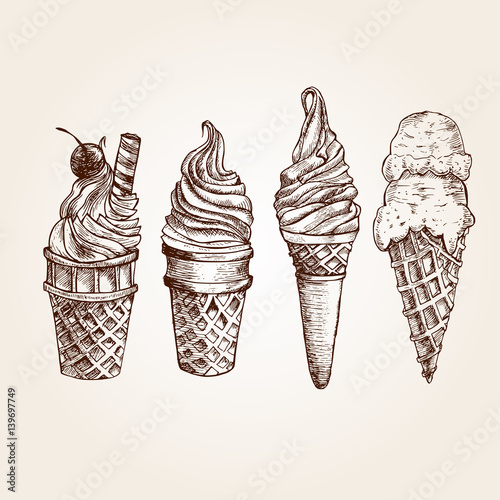 Hand drawn ice creams set