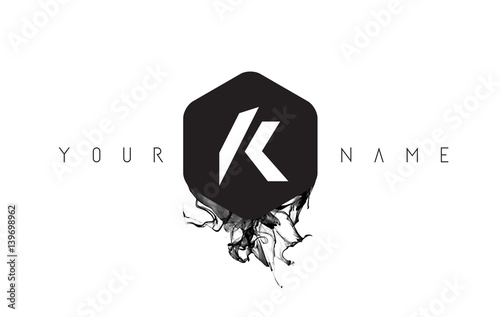 K Letter Logo Design with Black Ink Spill