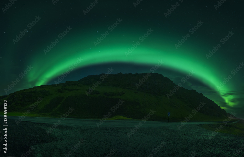 Aurora Borealis in Iceland Panorama