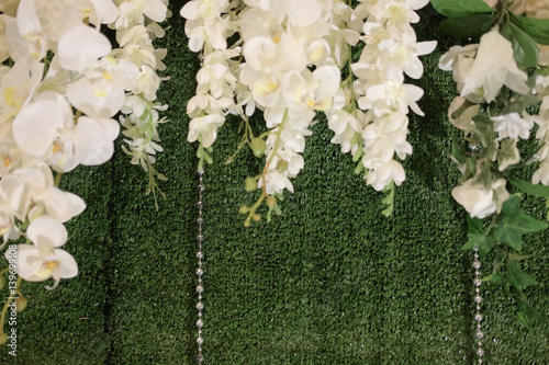 Beautiful white wedding backdrop with white flower