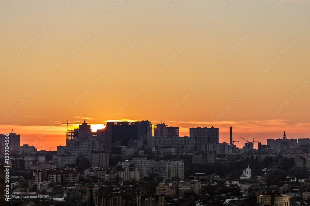 Silhouettes of houses and architecture of a modern urban Voronezh, cityscape 