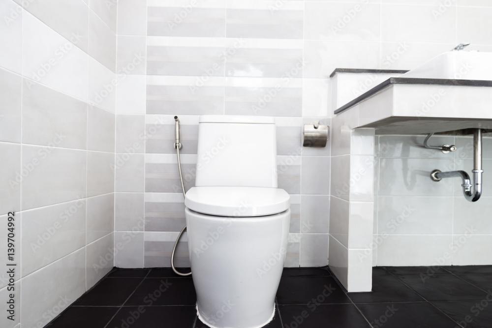 Modern design home bathroom toilet and sink White colur sanitary ware in the bathroom Modern design home bathroom toilet and sink White colur sanitary ware in the bathroom