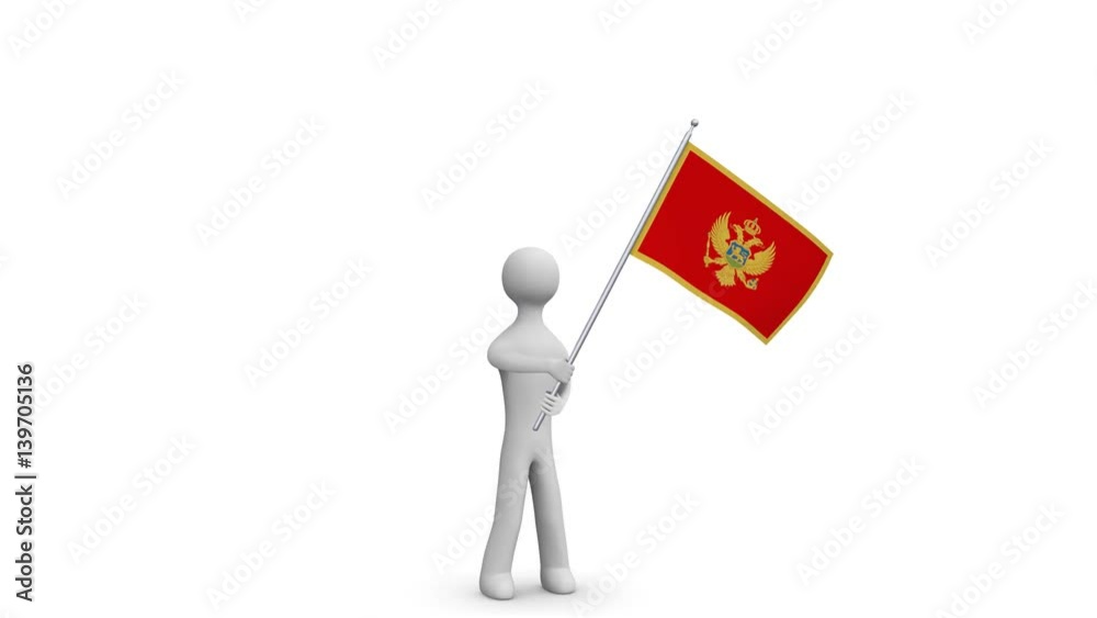 Montenegro waving flag. 3d Man holding and waving Montenegrin flag on transparent background. Loop. Alpha channel. Montenegro waving flag. 3d Man holding and waving Montenegrin flag on transparent background. Loop. Alpha channel.