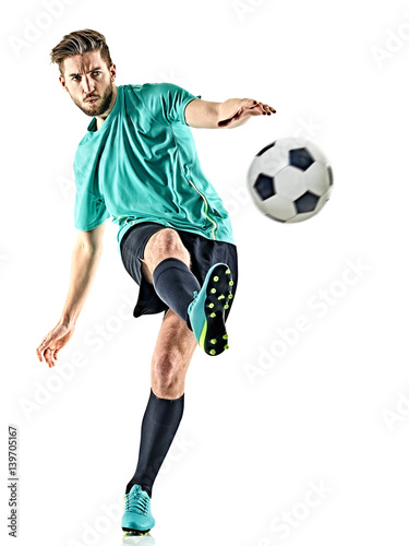 Fototapeta Naklejka Na Ścianę i Meble -  one caucasian soccer player man isolated on white background