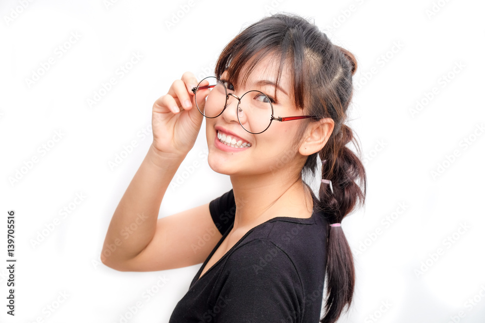Casual black shirt asian women with glasses